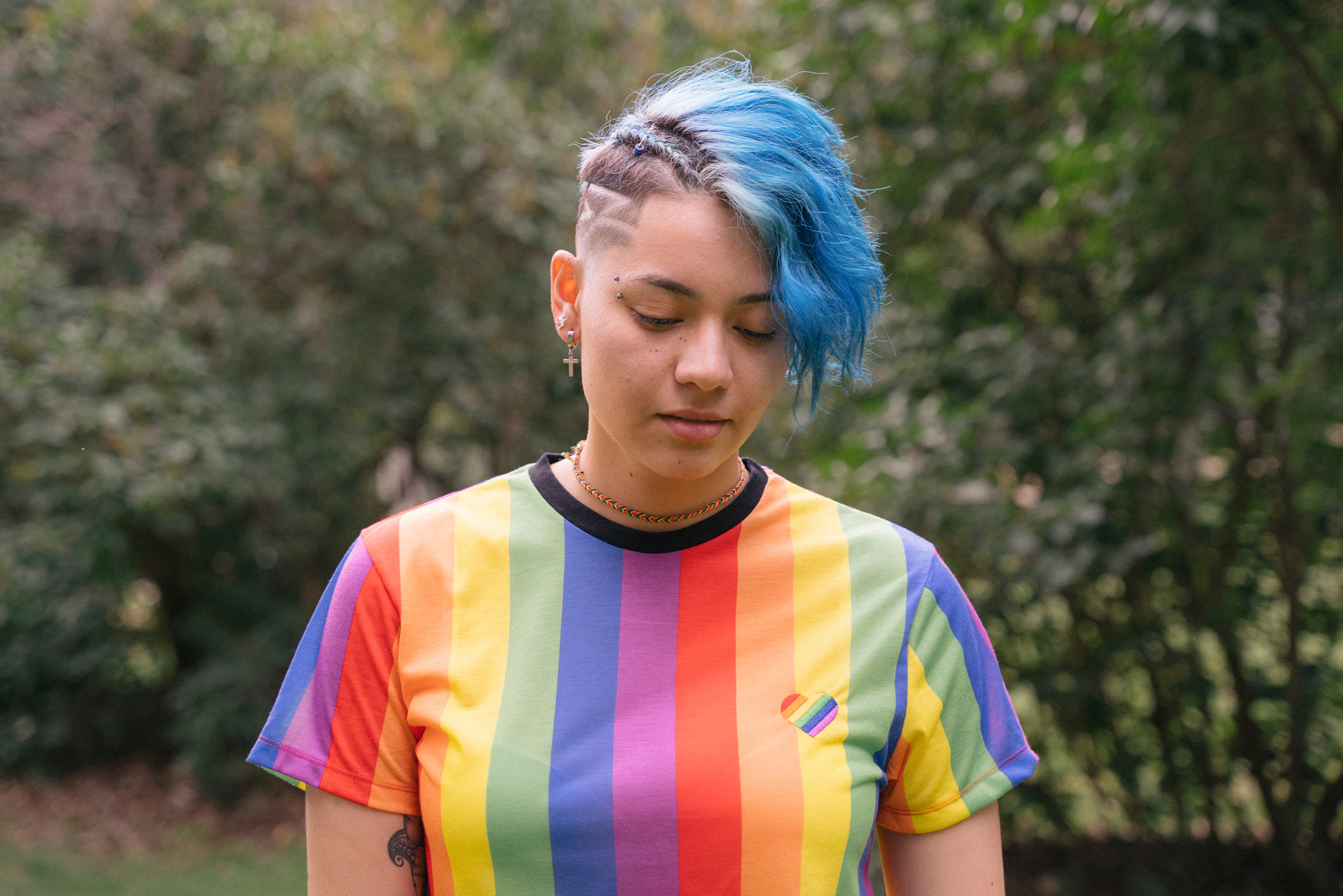 Woman Wearing a Rainbow T-Shirt 